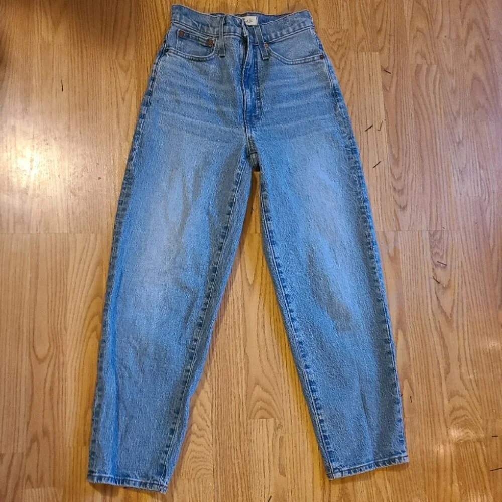 MADEWELL BALLOON JEANS BARREL LEG cropped baggy high waist stretch denim sz 23 - Picture 2 of 7
